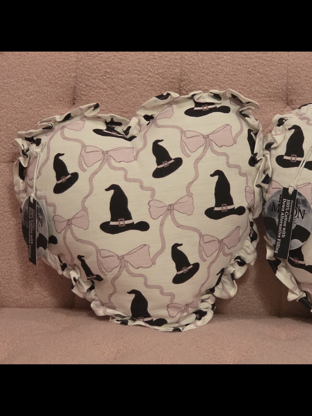 Halloween Heart-Shaped Pillows W/ Witch Hats & Bows Print Decorative Pillow